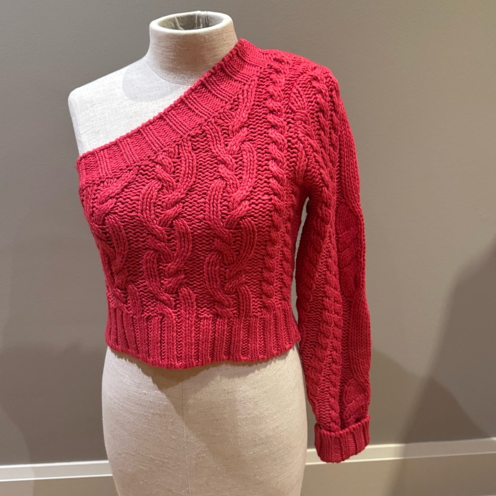 NWT For Love And Lemons hot pink Off-the-Shoulder Sweater - Picture 2 of 8
